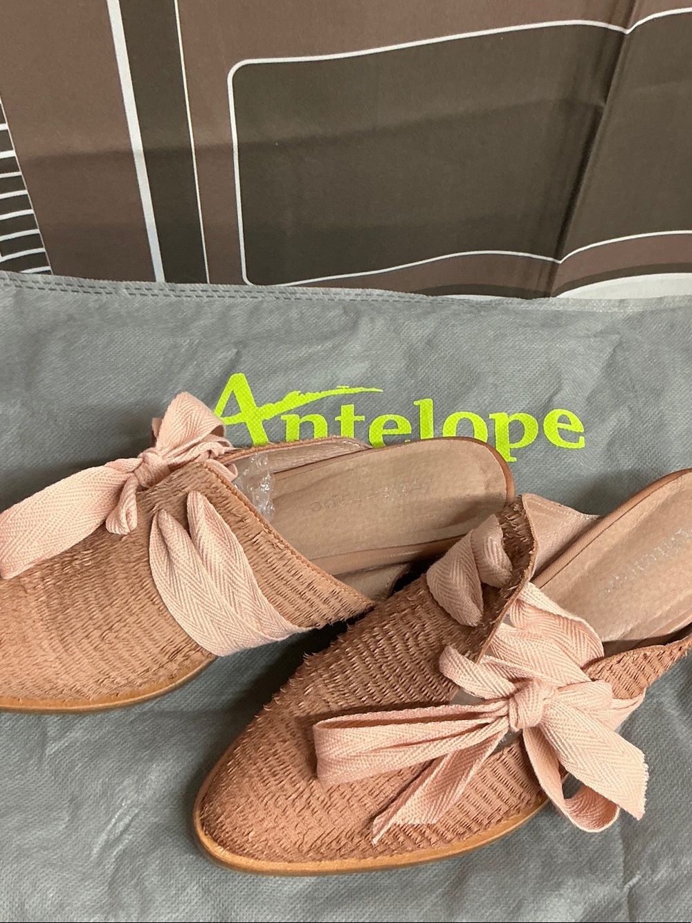 Antelope Pink Bow Woven Slip-On Mules